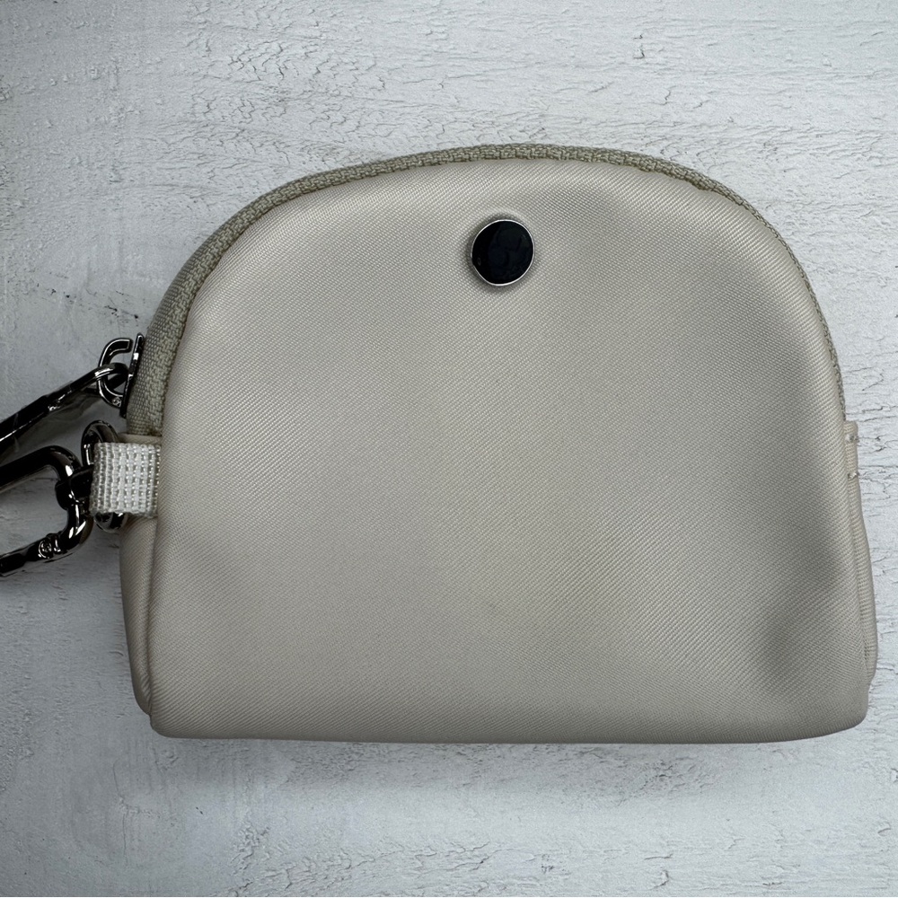 🤍 Mini Cream Zip Pouch w/ Silver Clip – Nylon Coin Purse Keychain